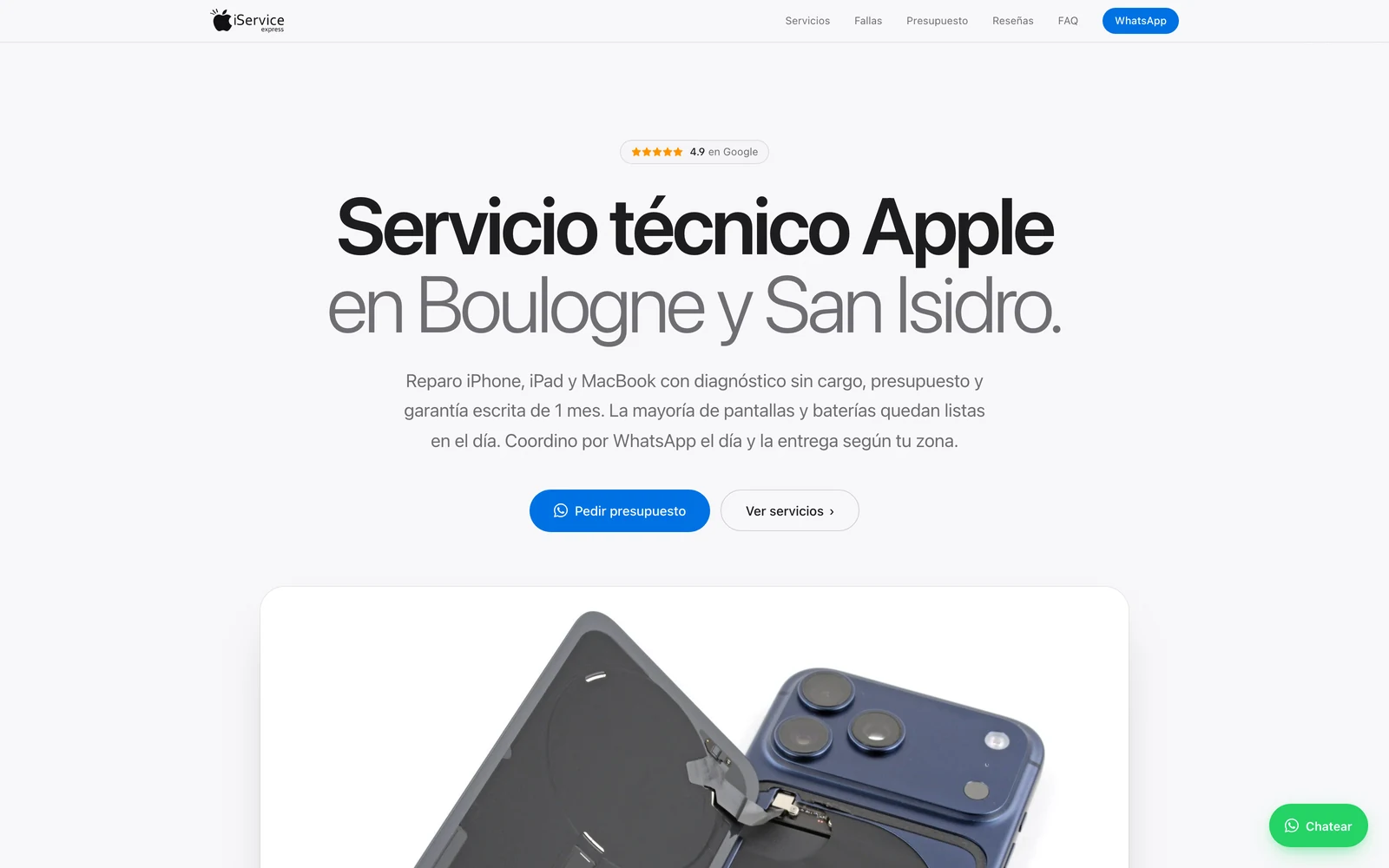 Web de iService express: servicio técnico Apple en Boulogne y San Isidro